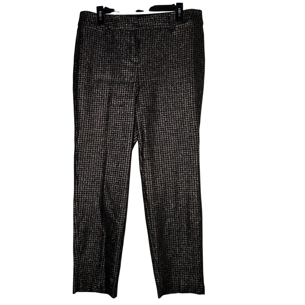 Lane Bryant Metallic Gold Houndstooth Straight Leg Pants Womens 14 Black Gold